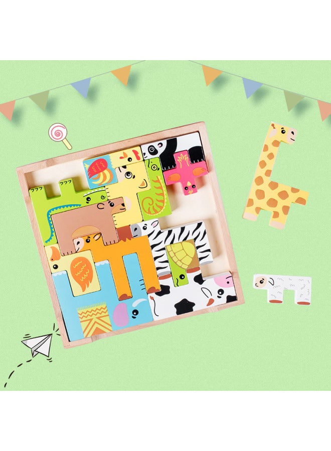 ألعاب تركيب أطفال تربط بين ذكاء ومتعة الألوان: مكعبات حيوانات ثلاثية الأبعاد من الخشب - مجموعة كبيرة من مكعبات الحيوانات الروسية. - Image 1